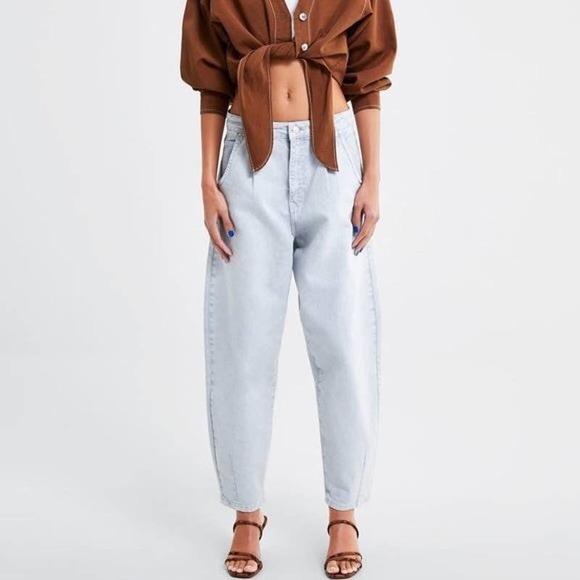 Zara | Jeans | Zara Highwaisted Balloon Jeans Light Wash Blue Size 6 29  Inch Waist | Poshmark